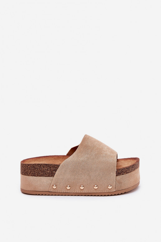 Women's platform slippers in khaki faux suede Vinnibe