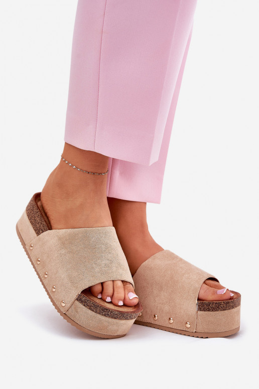 Women's platform slippers in khaki faux suede Vinnibe