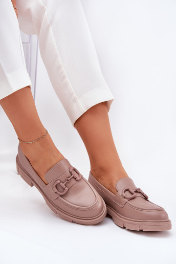 Women's loafers with decorative details in khaki faux leather Seftass