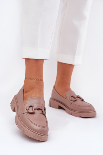Women's loafers with decorative details in khaki faux leather Seftass 2