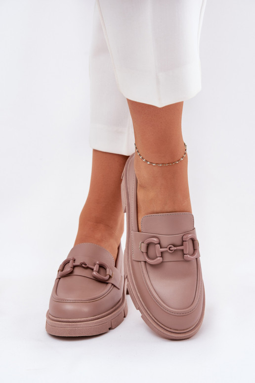 Women's loafers with decorative details in khaki faux leather Seftass