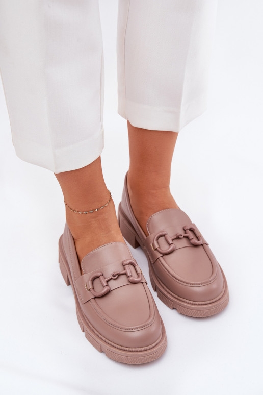 Women's loafers with decorative details in khaki faux leather Seftass