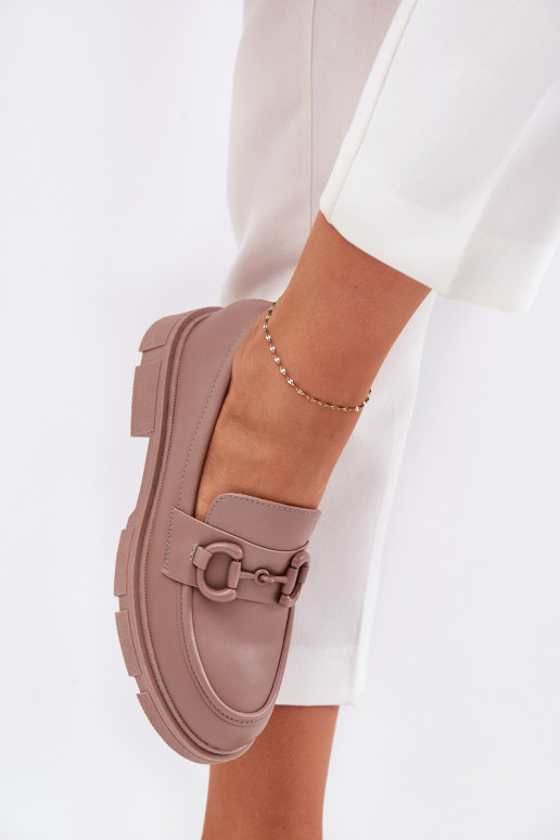 Women's loafers with decorative details in khaki faux leather Seftass