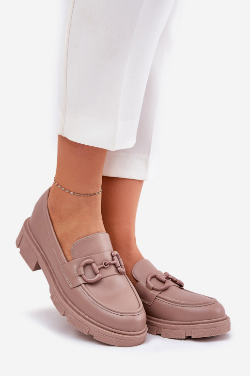Women's loafers with decorative details in khaki faux leather Seftass