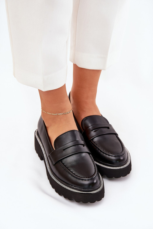 moteriški mokasinai dirbtinės odos su tviskančiomis akutėmis juodos spalvos INilamla