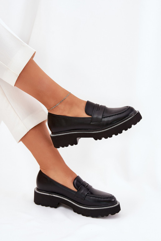 women's moccasins faux leather with sparkling eyelets black INilamla