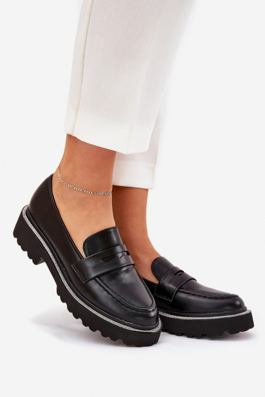 women's moccasins faux leather with sparkling eyelets black INilamla