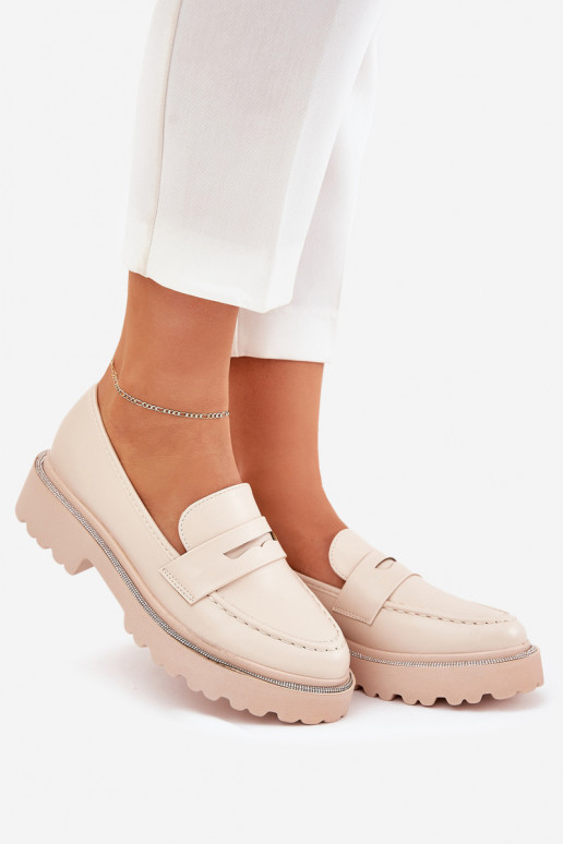 women's moccasins faux leather with sparkling eyelets sand INilamla