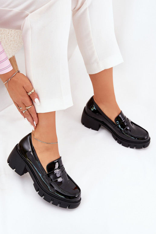 patent women's shoes on chunky heels black Felonith