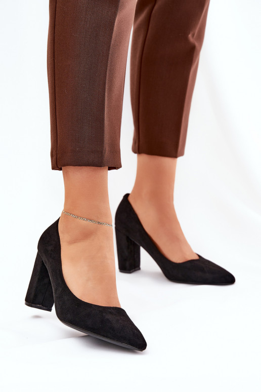 buty z sztucznego zamszu z obcasami czarne Ellinoria