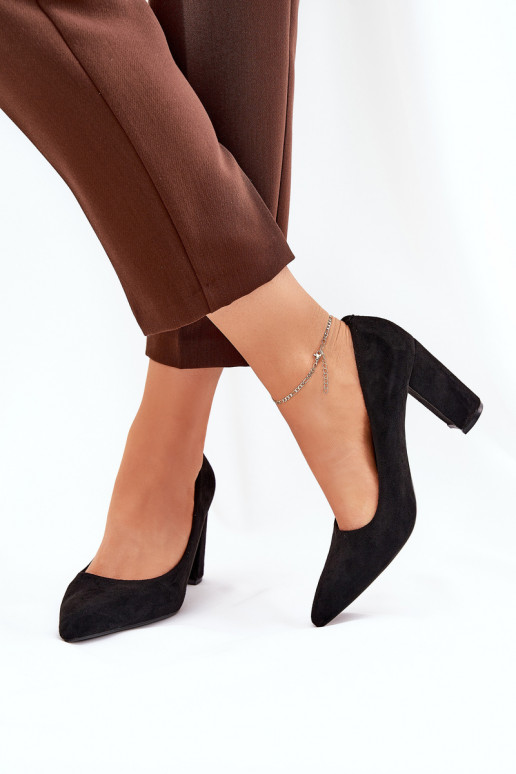 buty z sztucznego zamszu z obcasami czarne Ellinoria