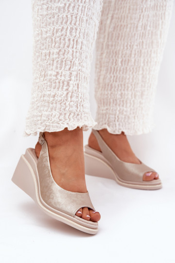 women's leather sandals with platform gold S.Barski LR51-539 2