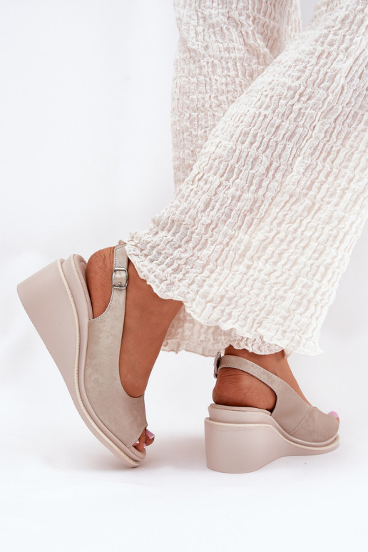 women's leather sandals with platform gold S.Barski LR51-539