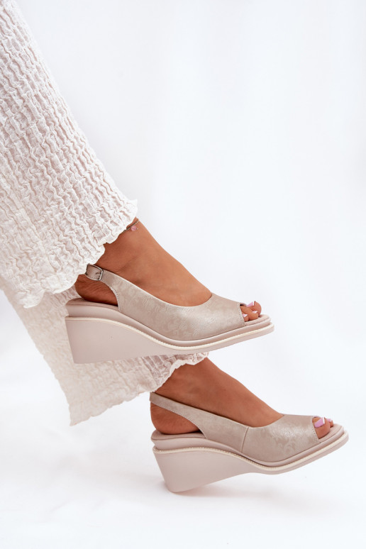 women's leather sandals with platform gold S.Barski LR51-539