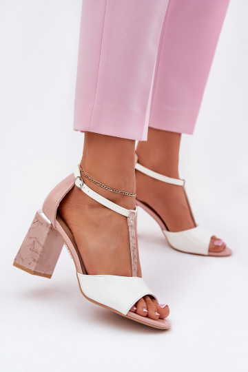 patent sandals for women with heels pink-white Vinceza 20276 2
