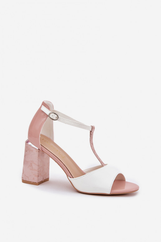 lakierowane sandały damskie z obcasami różowo-białe Vinceza 20276