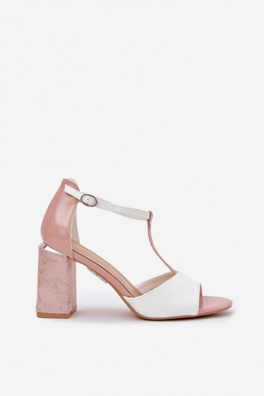 patent sandals for women with heels pink-white Vinceza 20276