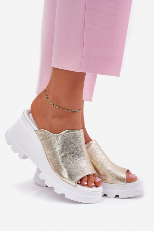 leather slippers with platform gold Artiker 56C0435