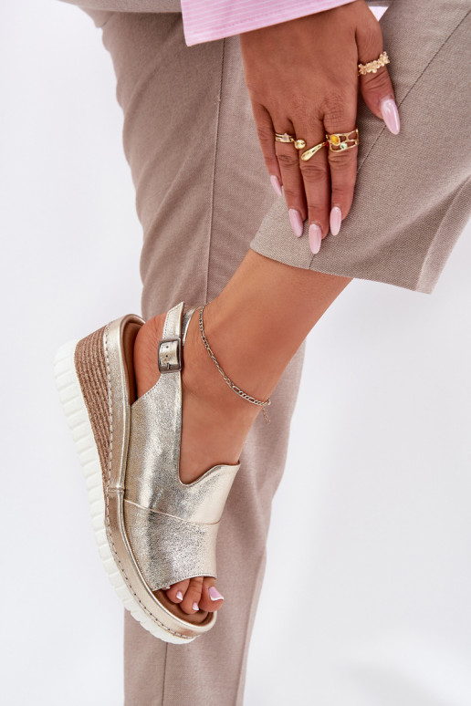 women's leather sandals with platform gold Artiker 56C0920