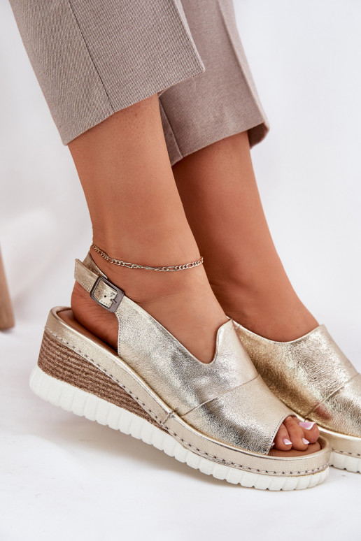 women's leather sandals with platform gold Artiker 56C0920