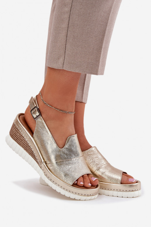 women's leather sandals with platform gold Artiker 56C0920