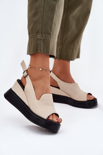 Women's leather platform sandals in sand Artiker 54C0401 2