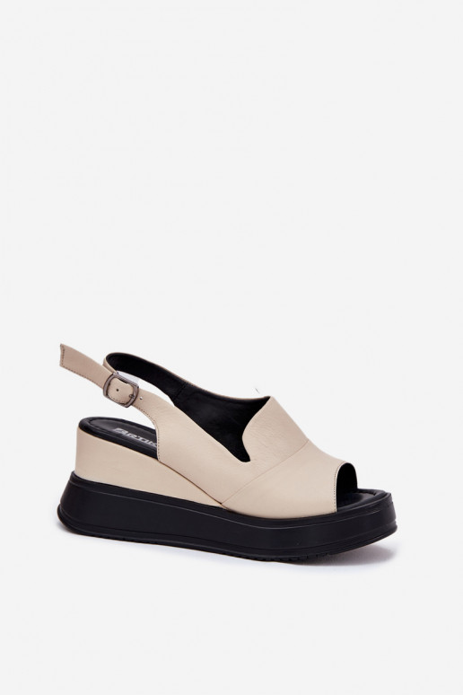 Women's leather platform sandals in sand Artiker 54C0401