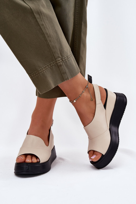 Women's leather platform sandals in sand Artiker 54C0401