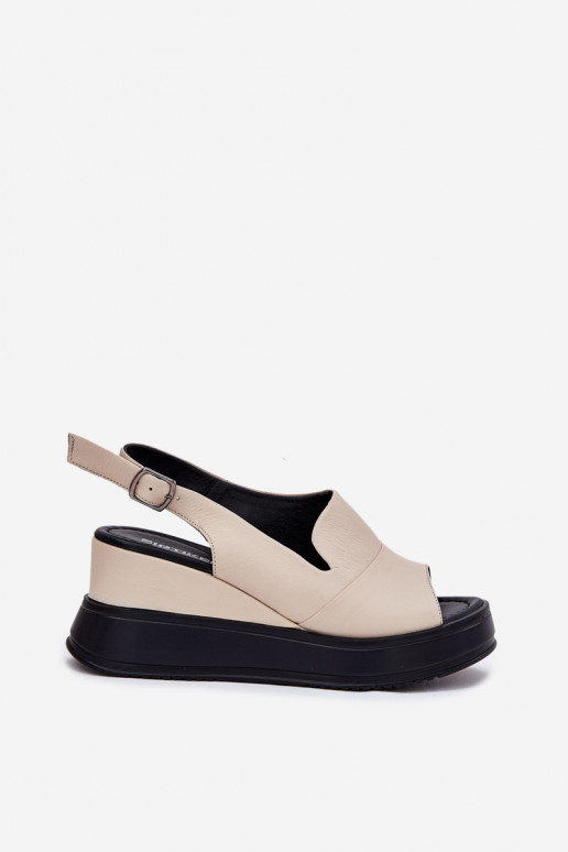 Women's leather platform sandals in sand Artiker 54C0401