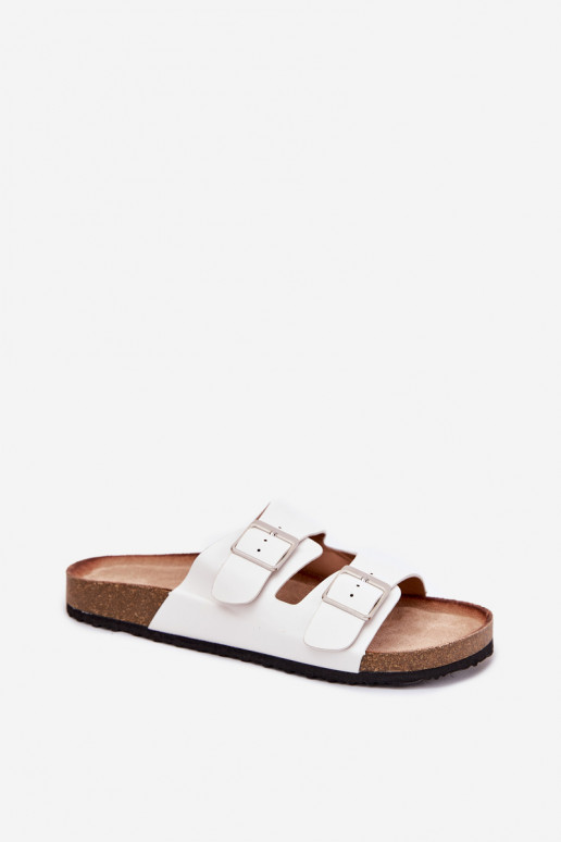Women's platform slippers with buckles in white Evisolla