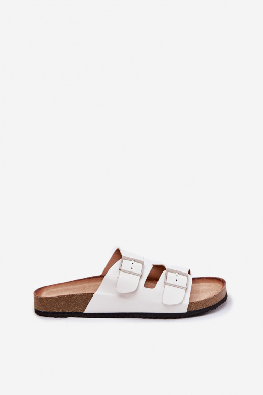 Women's platform slippers with buckles in white Evisolla
