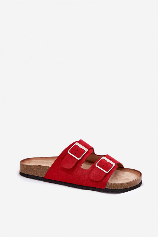 Women's platform slippers with buckles in red Evisolla