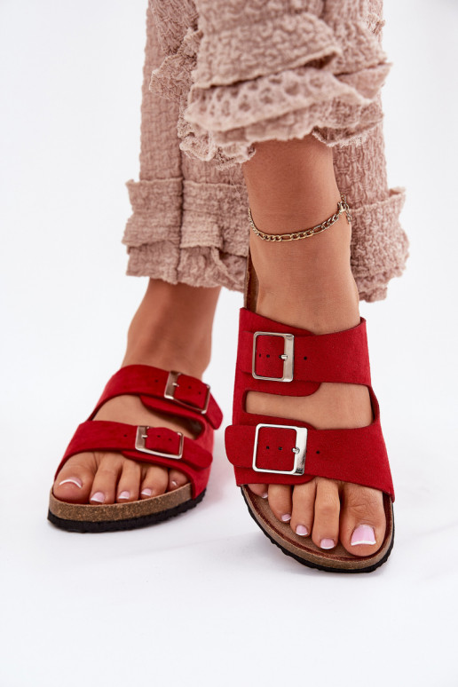 Women's platform slippers with buckles in red Evisolla