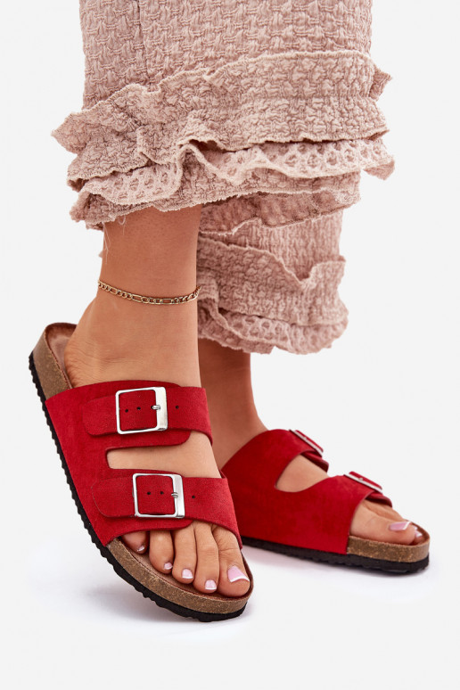 Women's platform slippers with buckles in red Evisolla