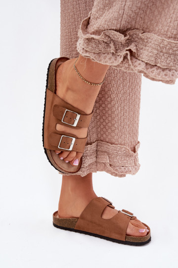 Women's platform slippers with buckles in brown Evisolla