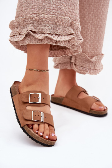 Women's platform slippers with buckles in brown Evisolla 2