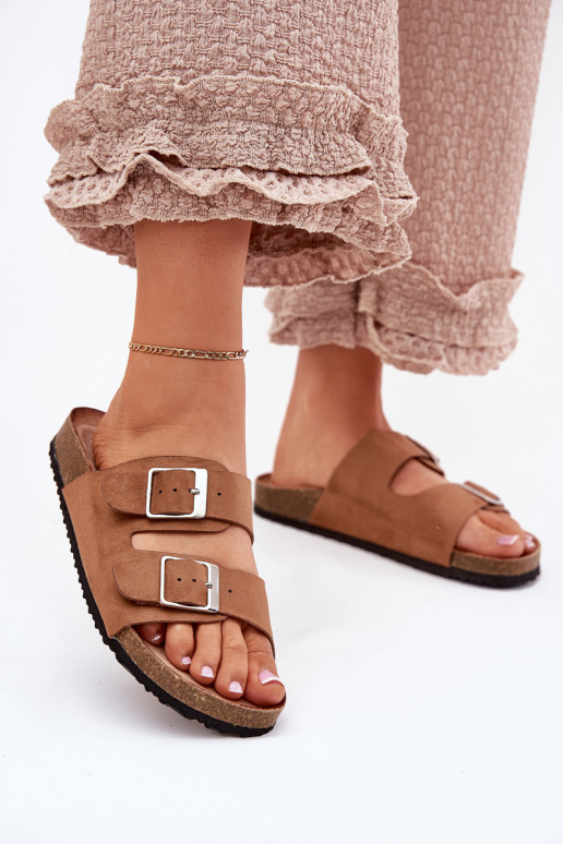 Women's platform slippers with buckles in brown Evisolla