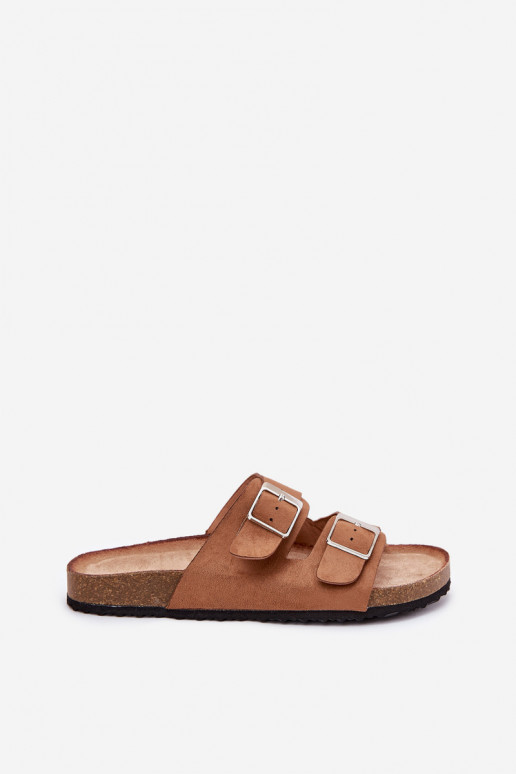 Women's platform slippers with buckles in brown Evisolla