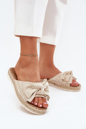 Women's platform slippers with weaving and bow in sand Alpireda