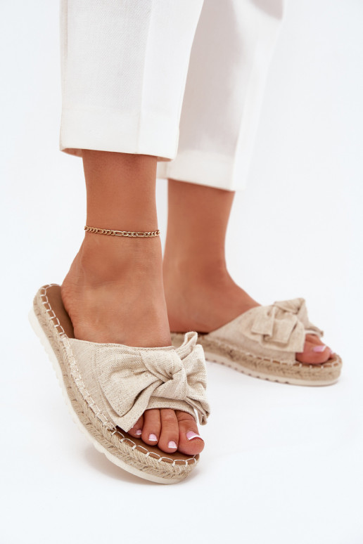 Women's platform slippers with weaving and bow in sand Alpireda