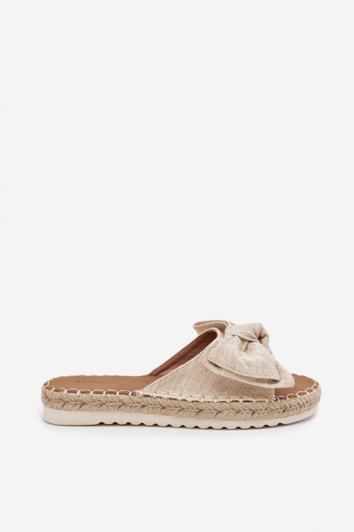 Women's platform slippers with weaving and bow in sand Alpireda