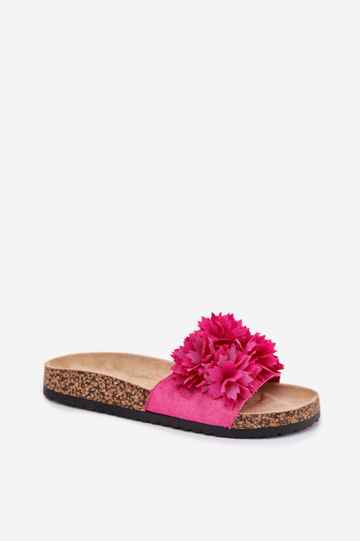 Women's cork-soled slippers with flowers in pink Ferenza