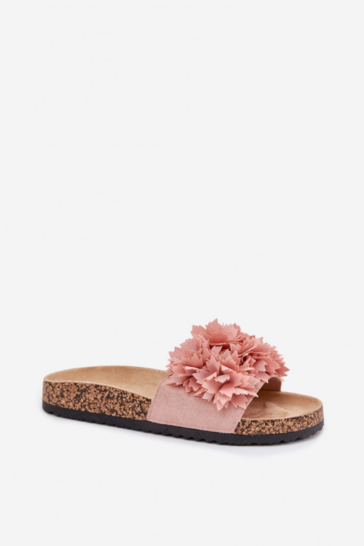 Women's cork-soled slippers with flowers in pink Ferenza