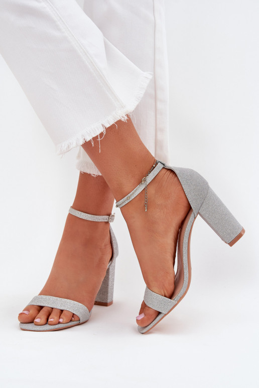 Women's high-heeled sandals with shine in silver Kavina
