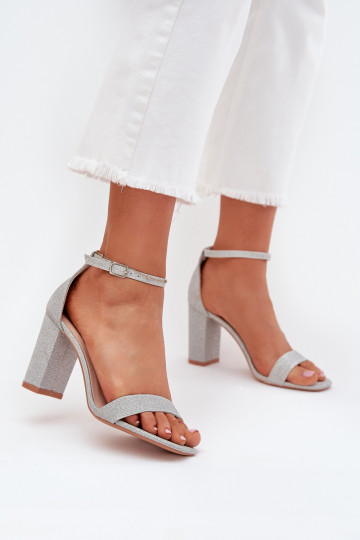 Women's high-heeled sandals with shine in silver Kavina 2