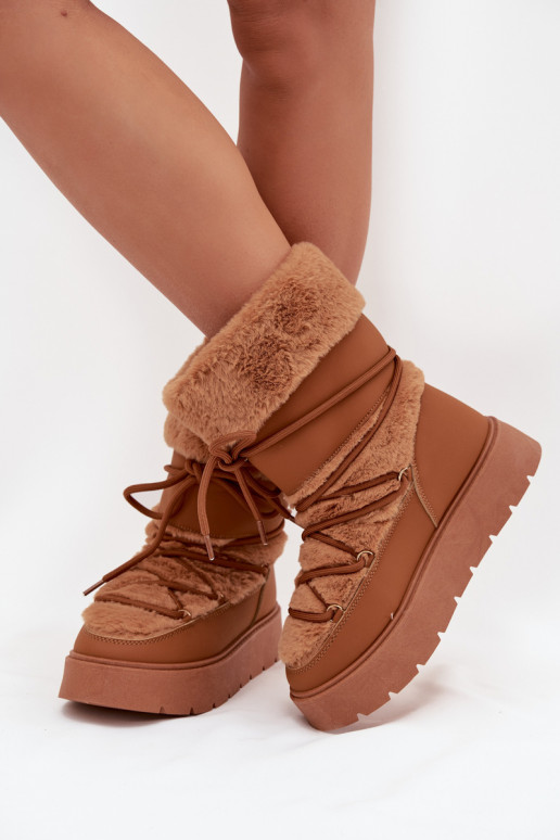 Women's snow boots with fur and laces in brown Tai turirinna