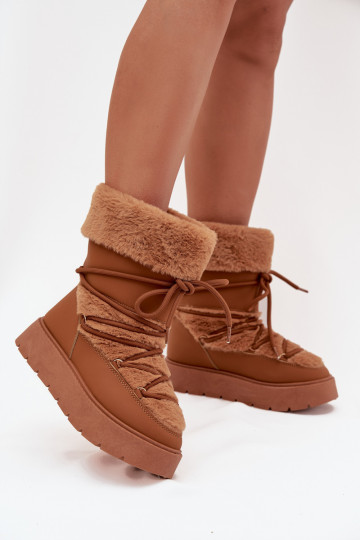 Women's snow boots with fur and laces in brown Tai turirinna 2
