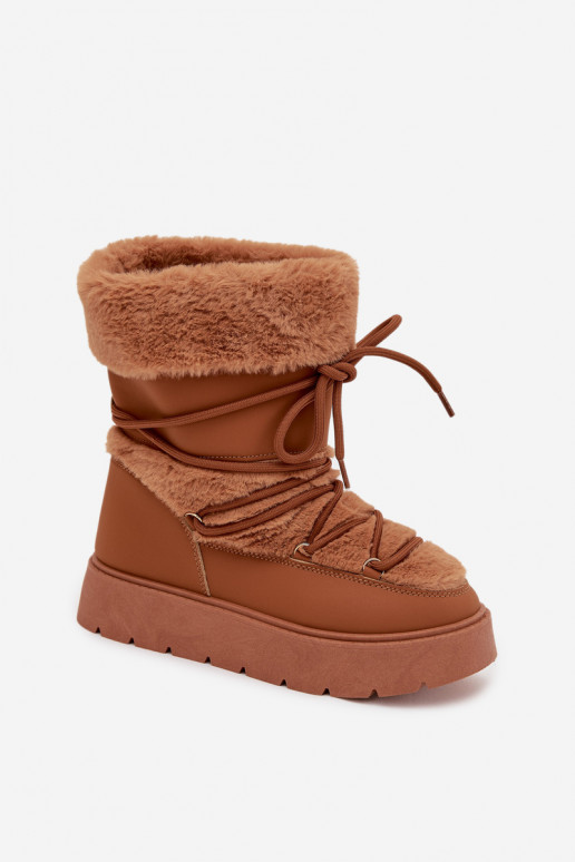 Women's snow boots with fur and laces in brown Tai turirinna