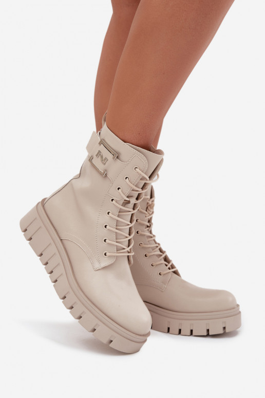 Women's insulated ankle boots with platform and decorative details in ivory Lyrana