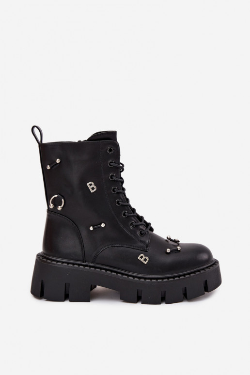 Women's work ankle boots with beautiful details insulated in black Lunea